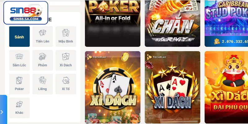 Top game bài Sin88 hot hội viên nên thử